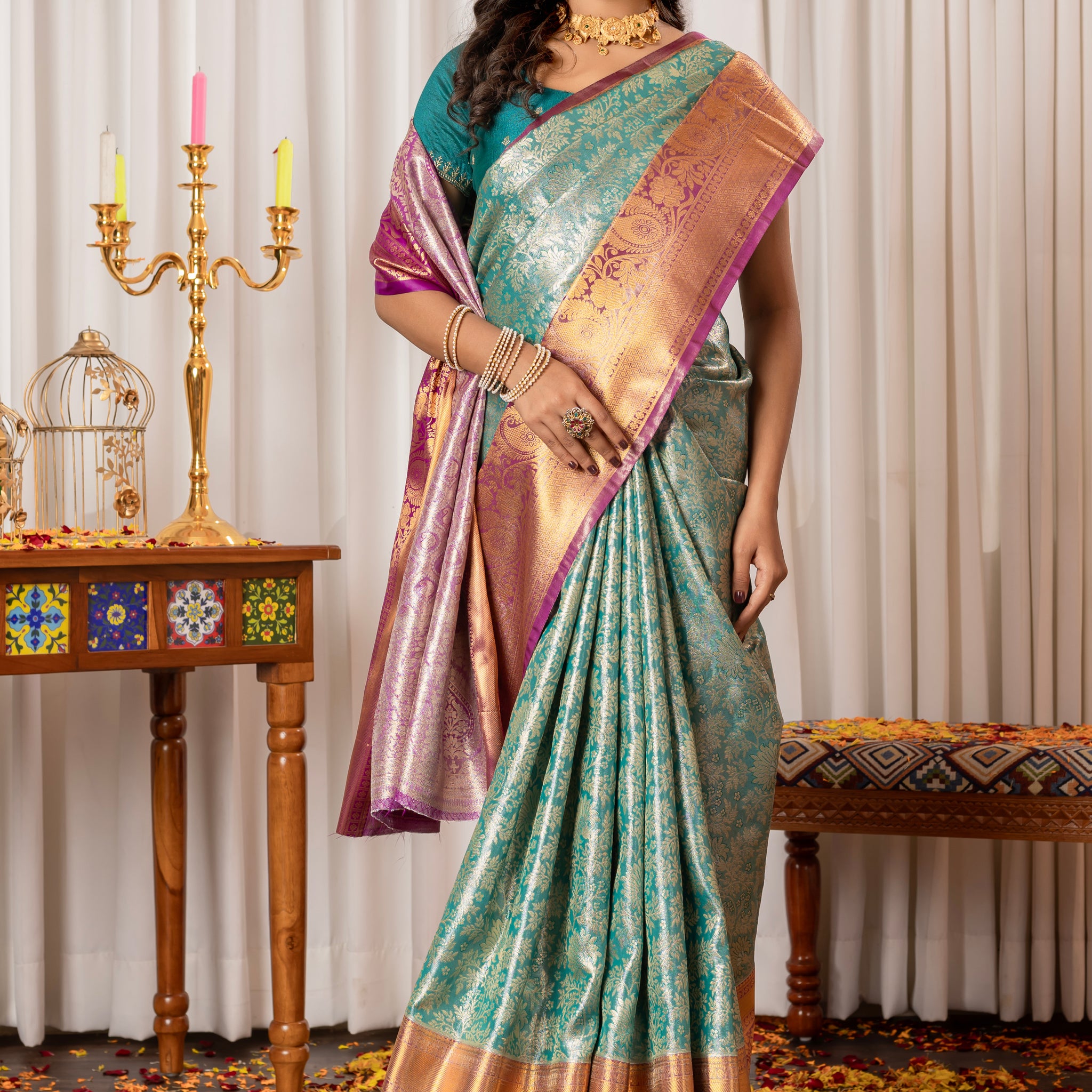 SKYBLUE KANJIVARAM ZARI WOVEN SILK SAREE