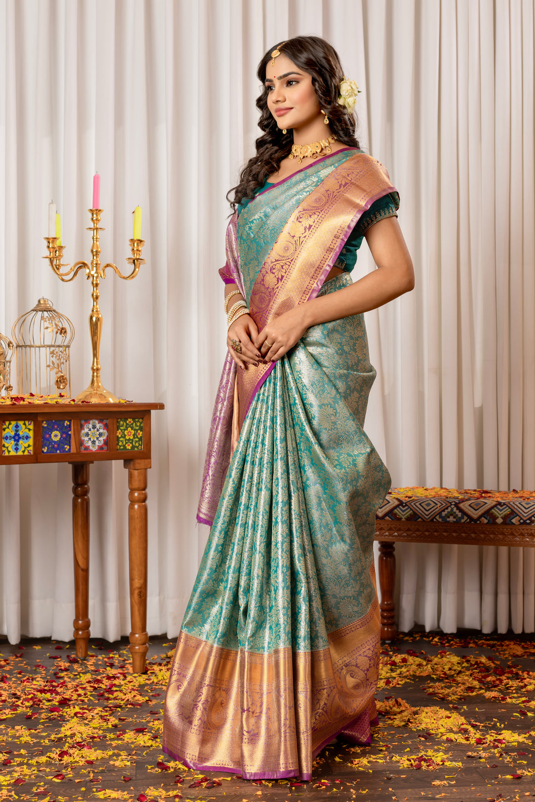 SKYBLUE KANJIVARAM ZARI WOVEN SILK SAREE