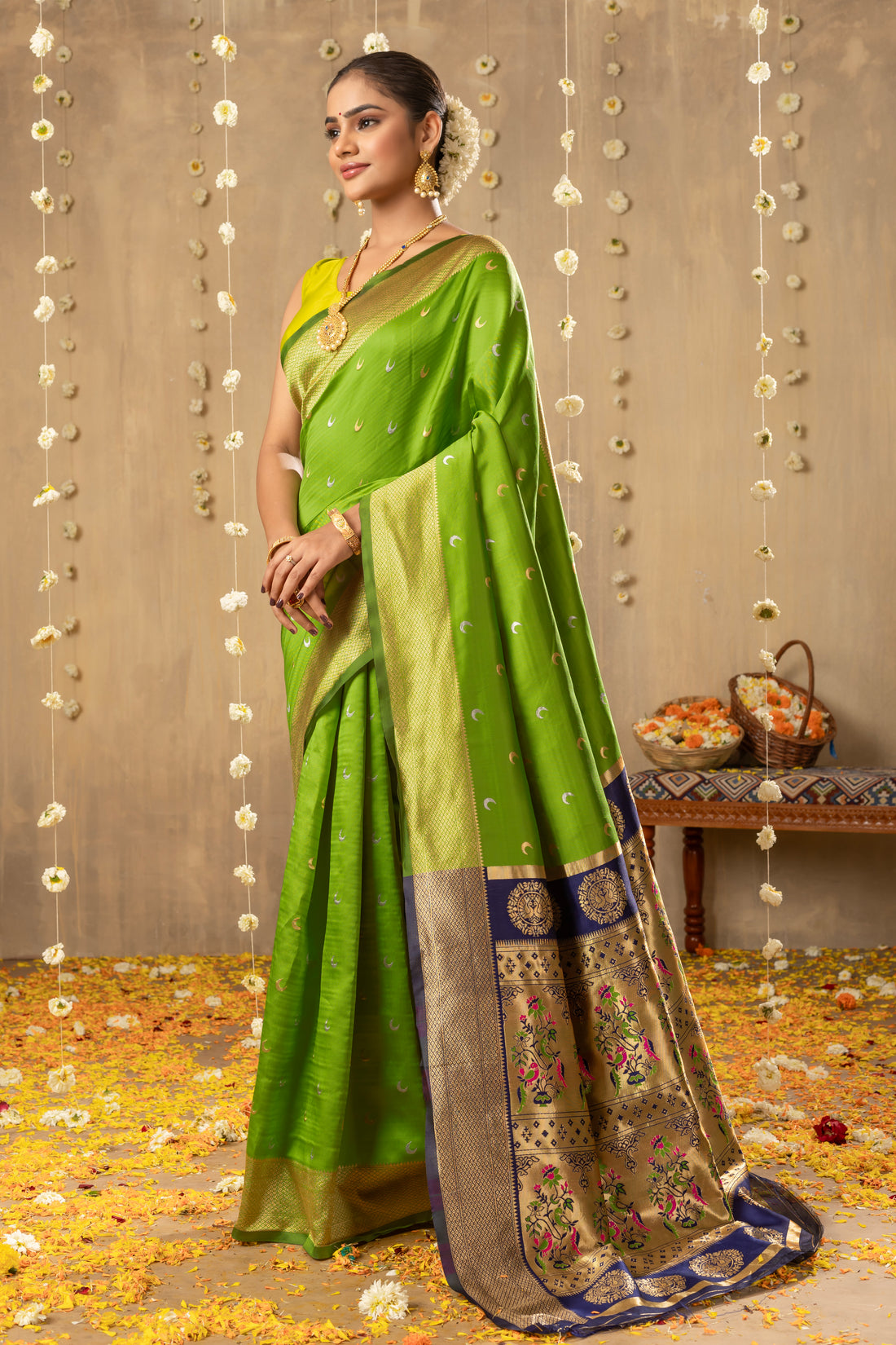PARROT GREEN PAITHANI SILK SAREE