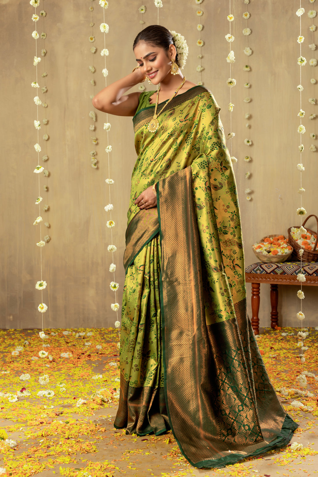 LIGHT GREEN MEENAKARI SILK SAREE