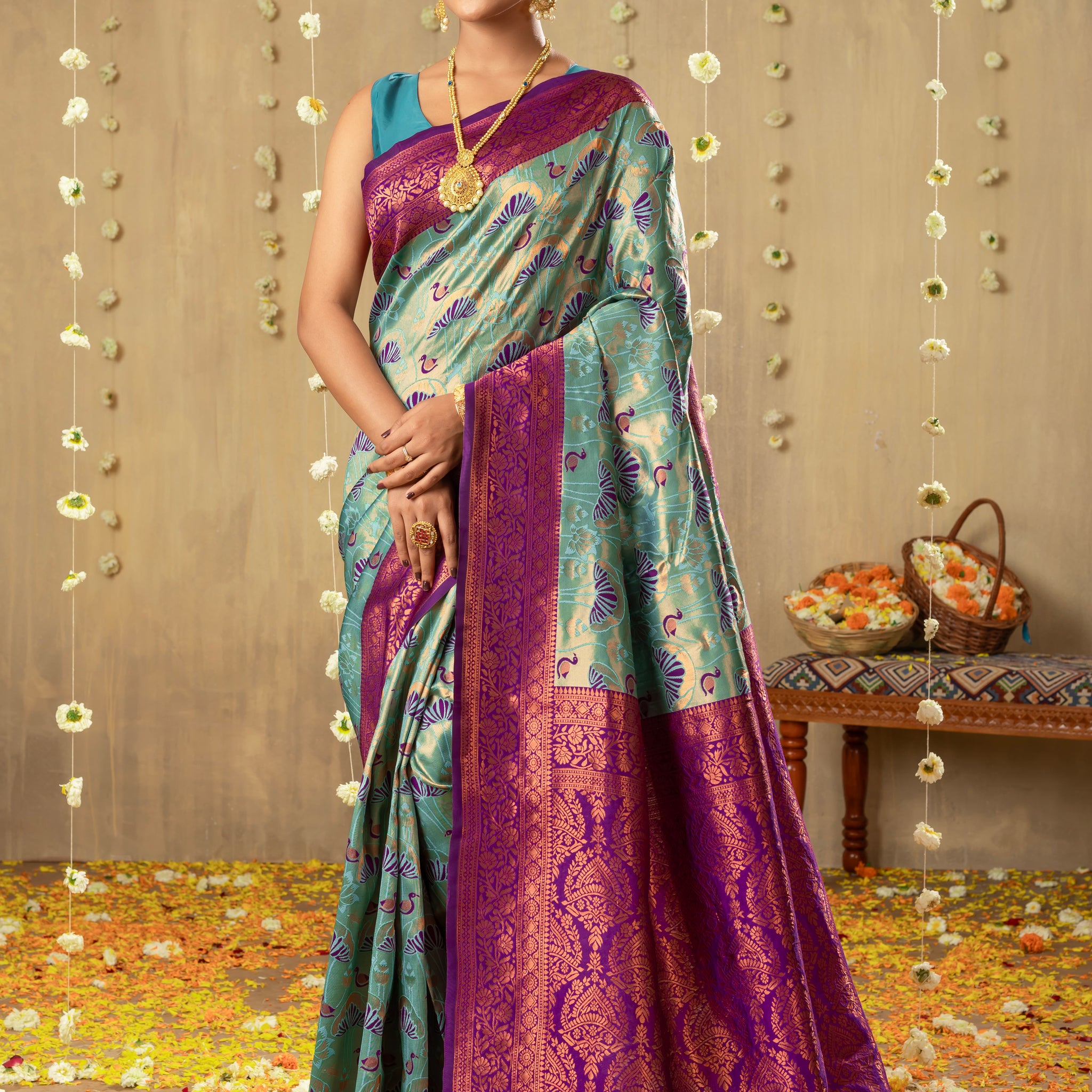 C GREEN KANJIVARAM SILK SAREE