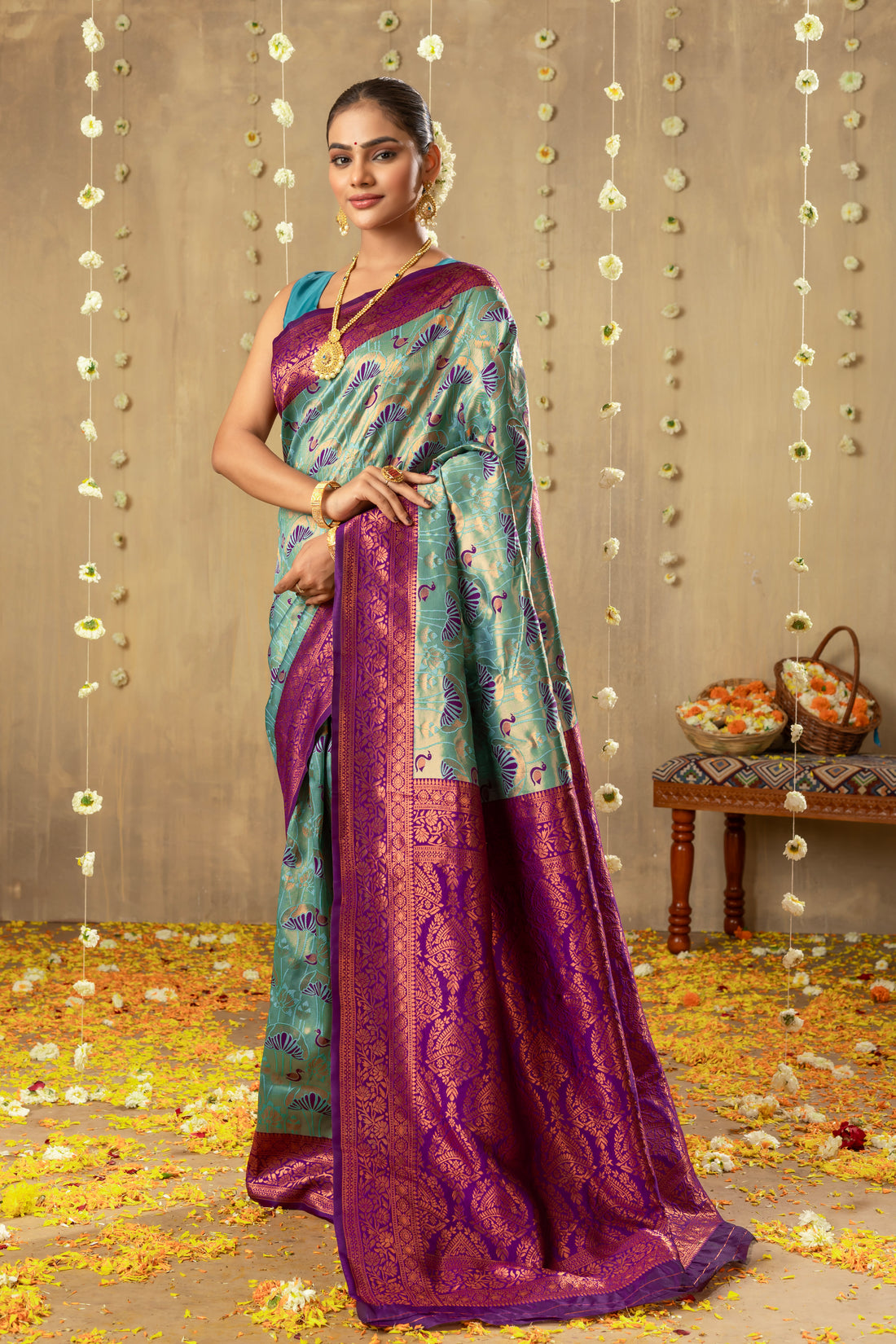 C GREEN KANJIVARAM SILK SAREE