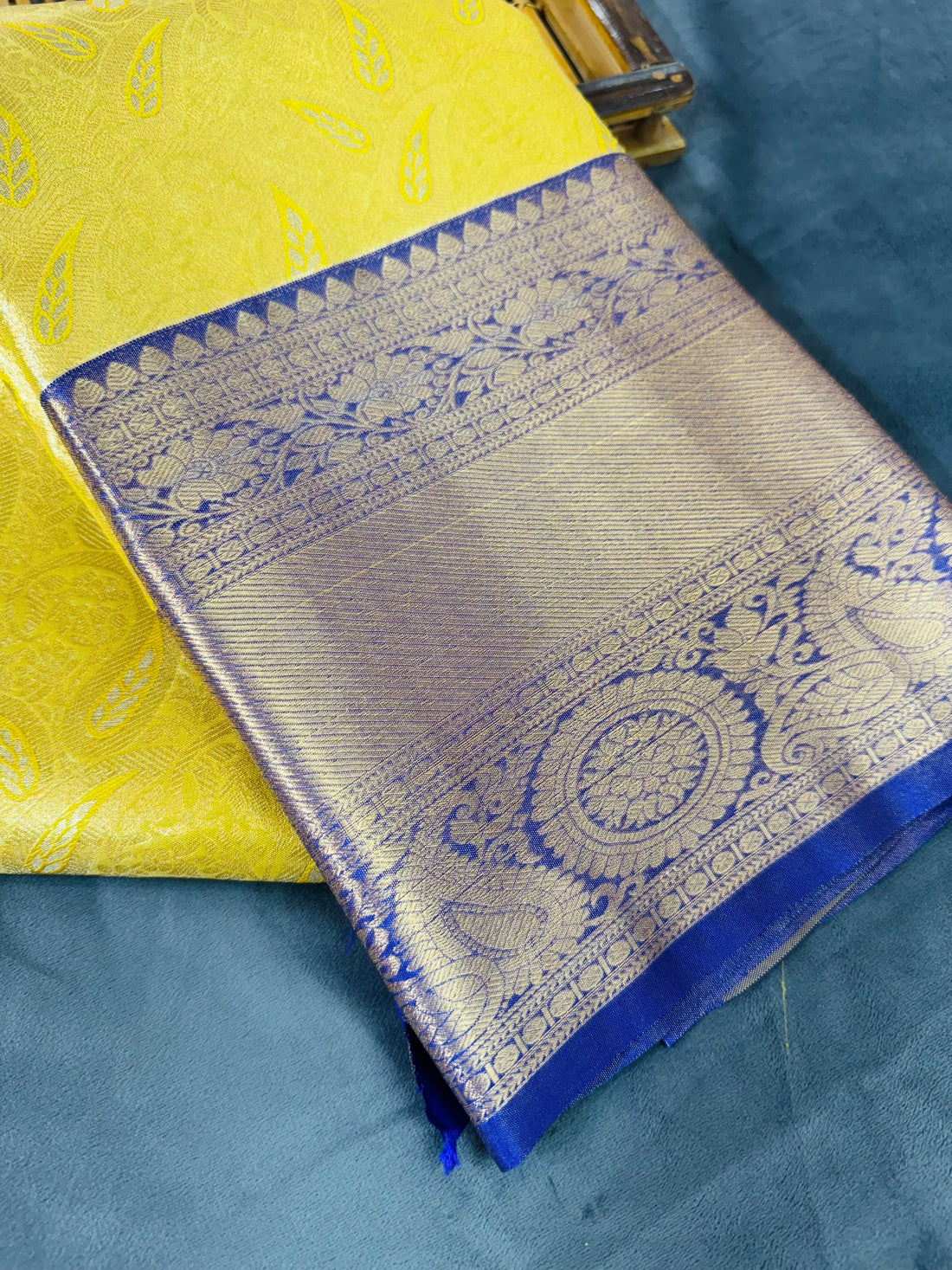 Yellow kanjivaram zari woven silk saree