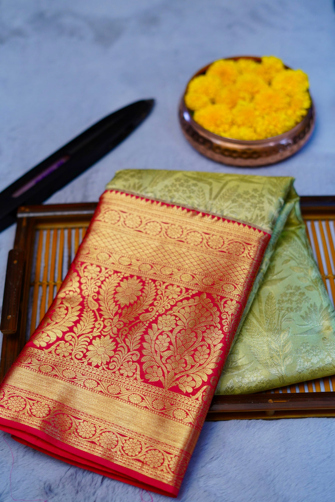 Pure handloom 1g gold zari woven kanjivaram silk saree