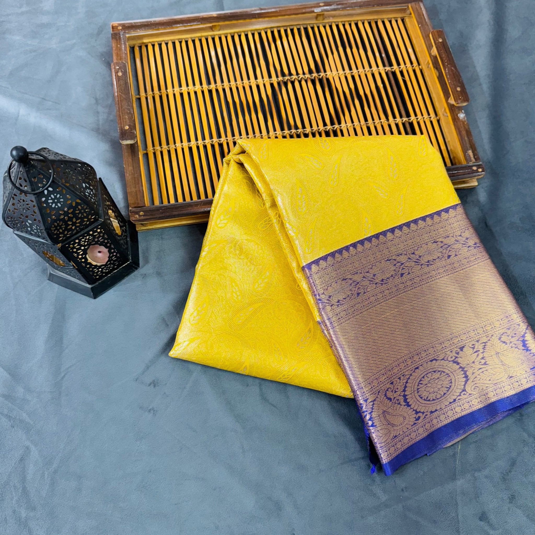 Yellow kanjivaram zari woven silk saree