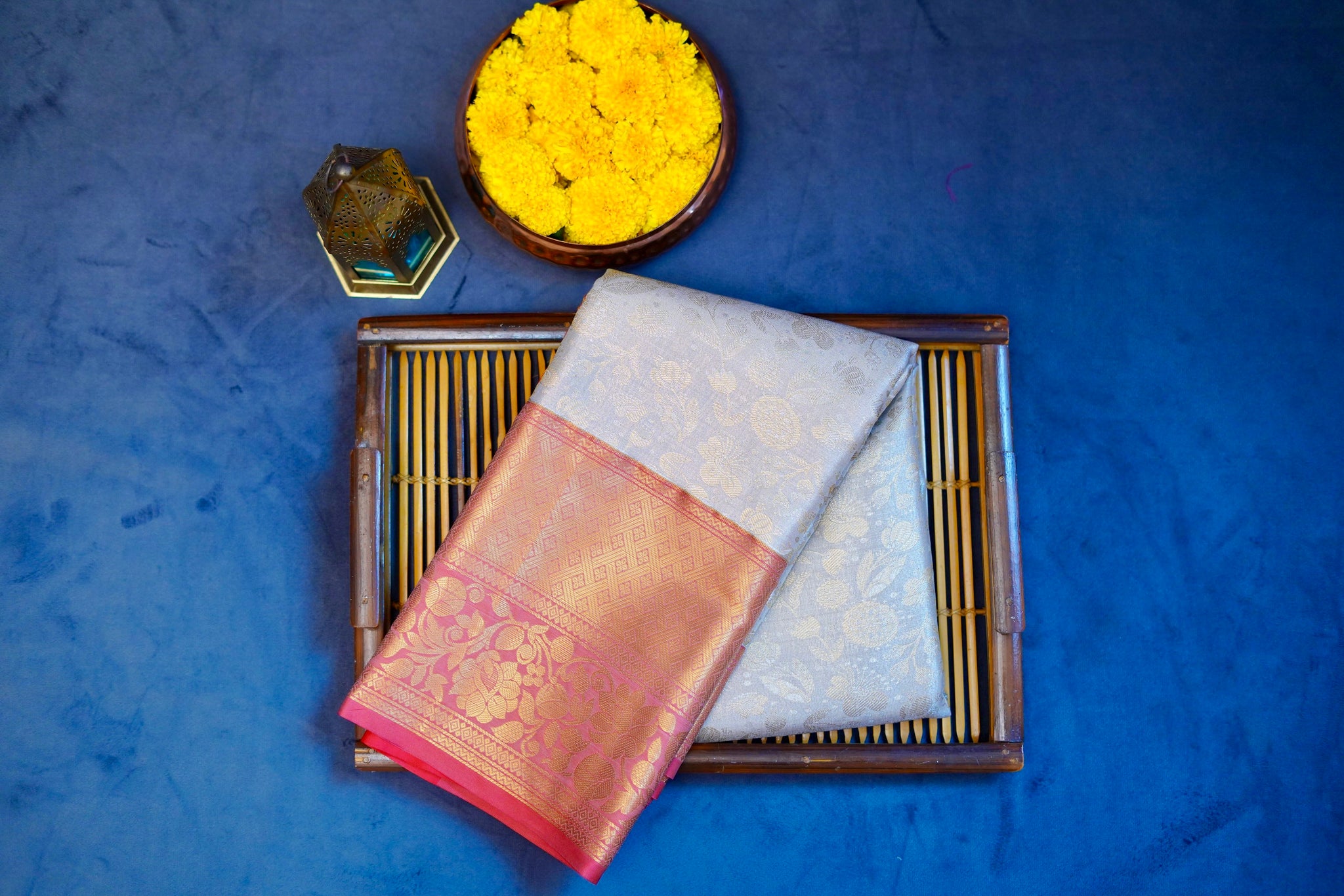 Off white kanjivaram zari woven silk saree