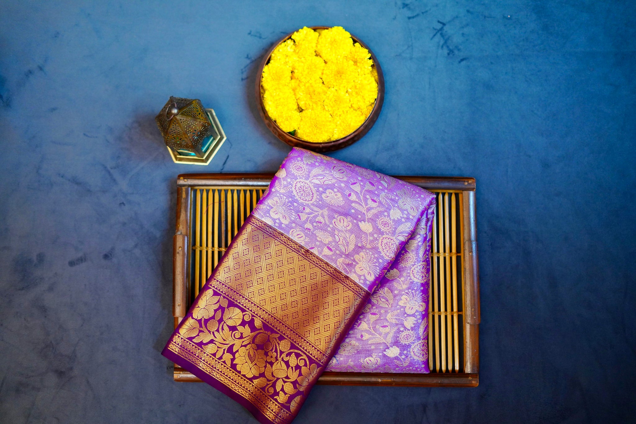 Lite purple kanjivaram zari woven silk saree