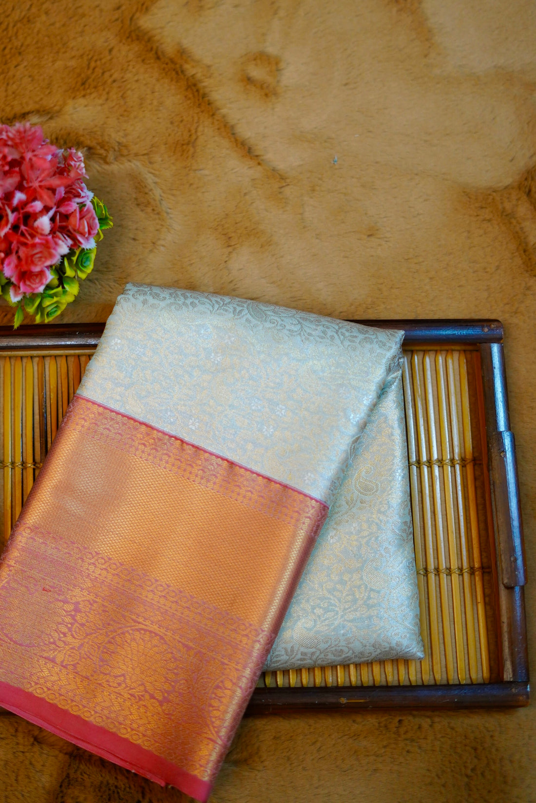 Off white kanjivaram zari woven silk saree