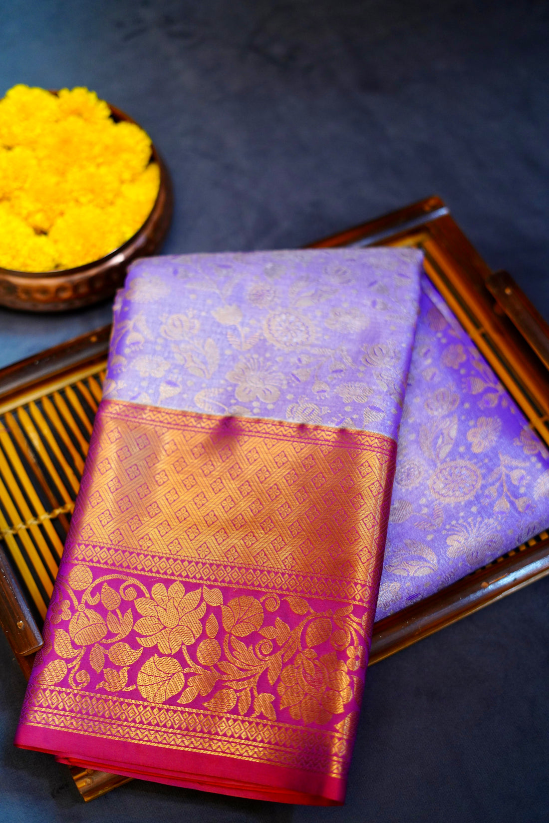 Lite purple kanjivaram zari woven silk saree