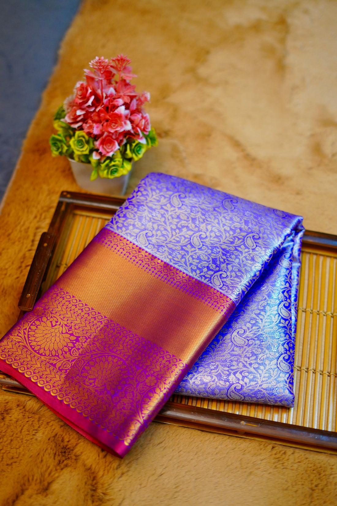 Purple kanjivaram zari woven silk saree