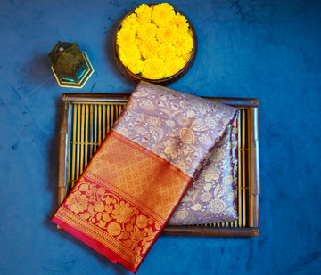 Chocolate brown kanjivaram zari woven silk saree