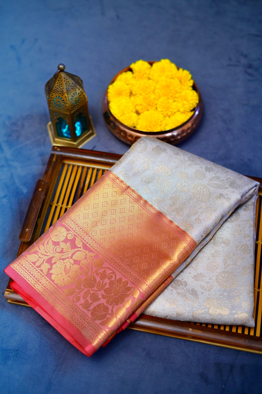Off white kanjivaram zari woven silk saree