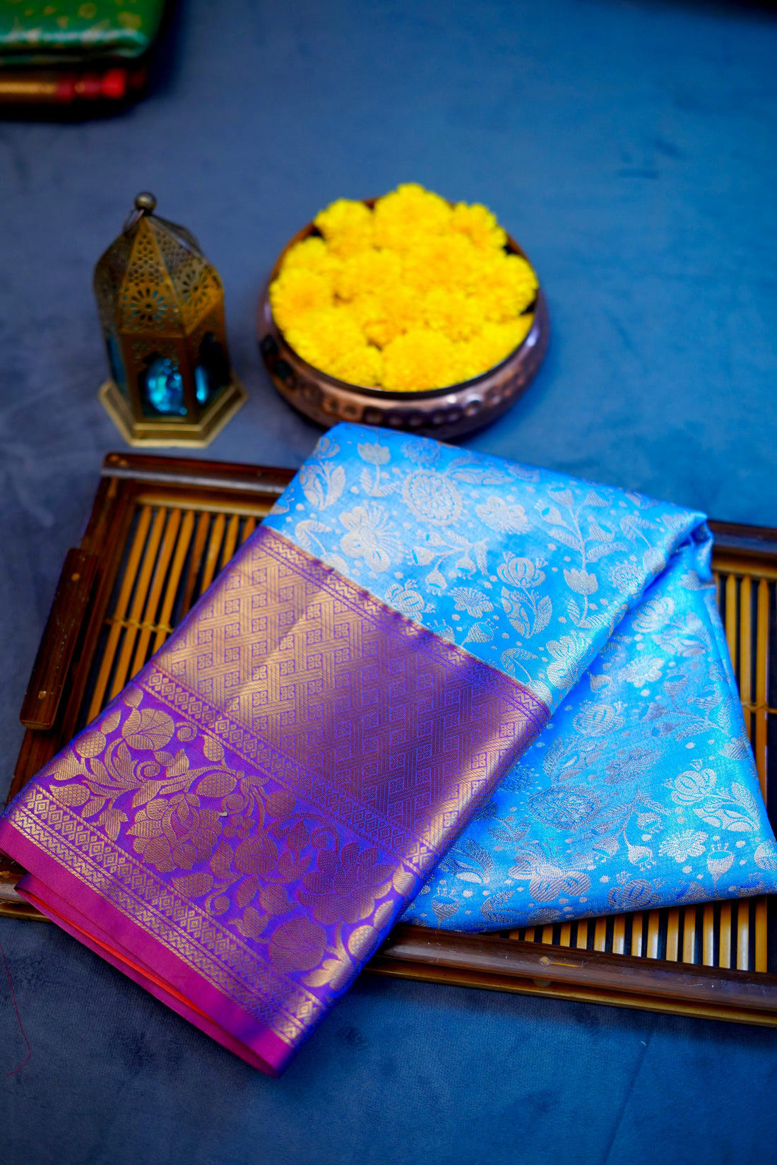 Blue kanjivaram zari woven silk saree