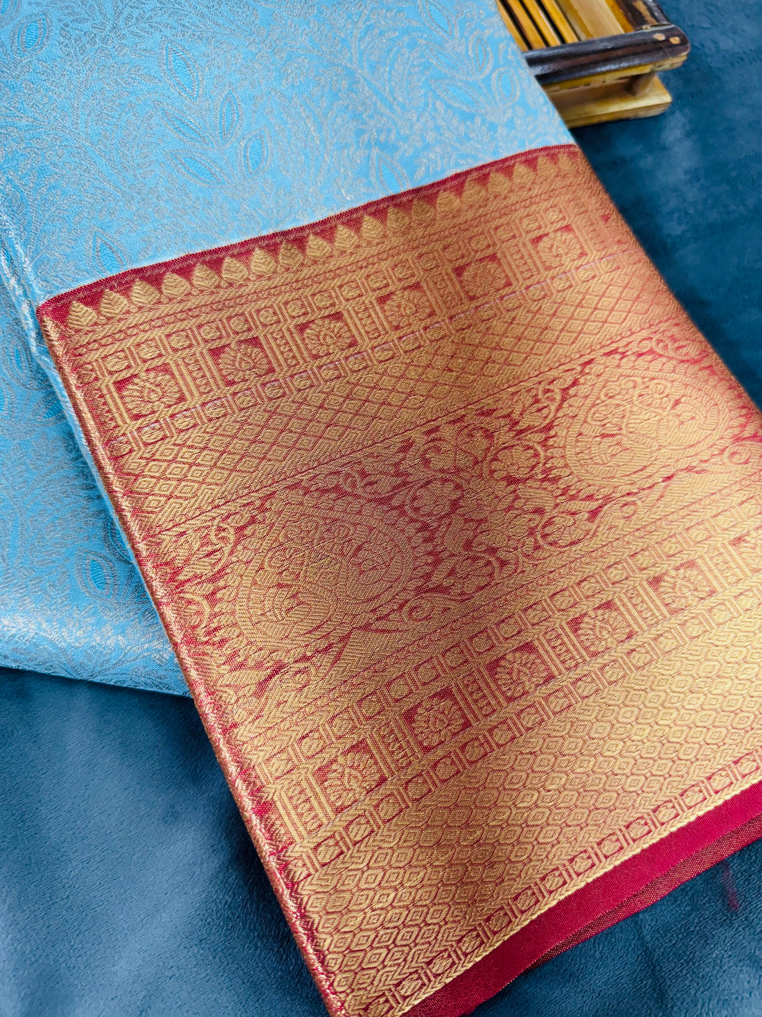 Sky blue kanjivaram zari woven silk saree