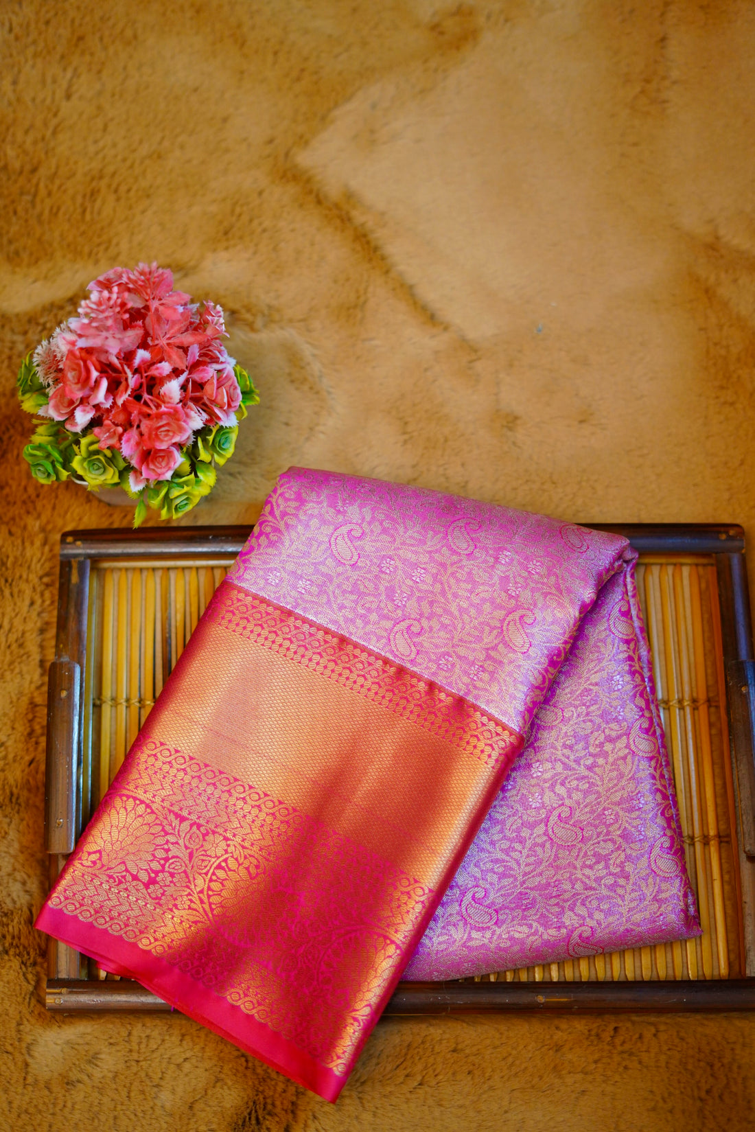 Pink kanjivaram zari woven silk saree