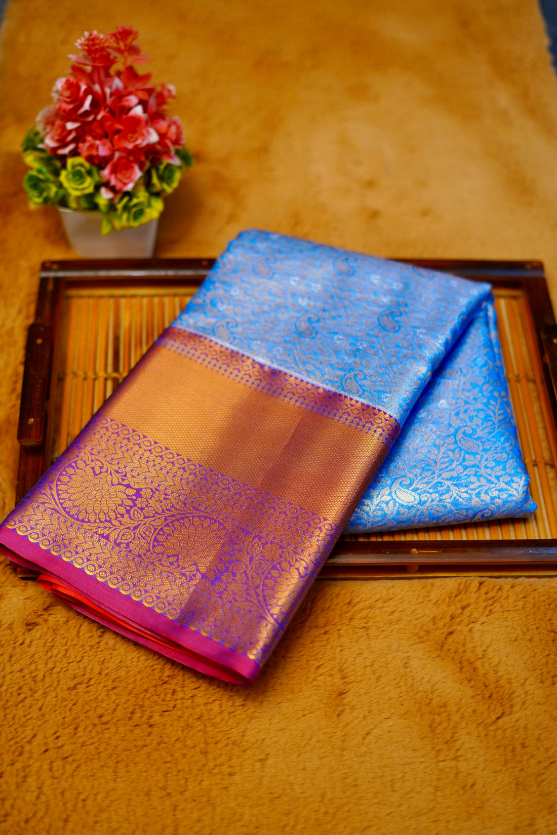 Blue kanjivaram zari woven silk saree