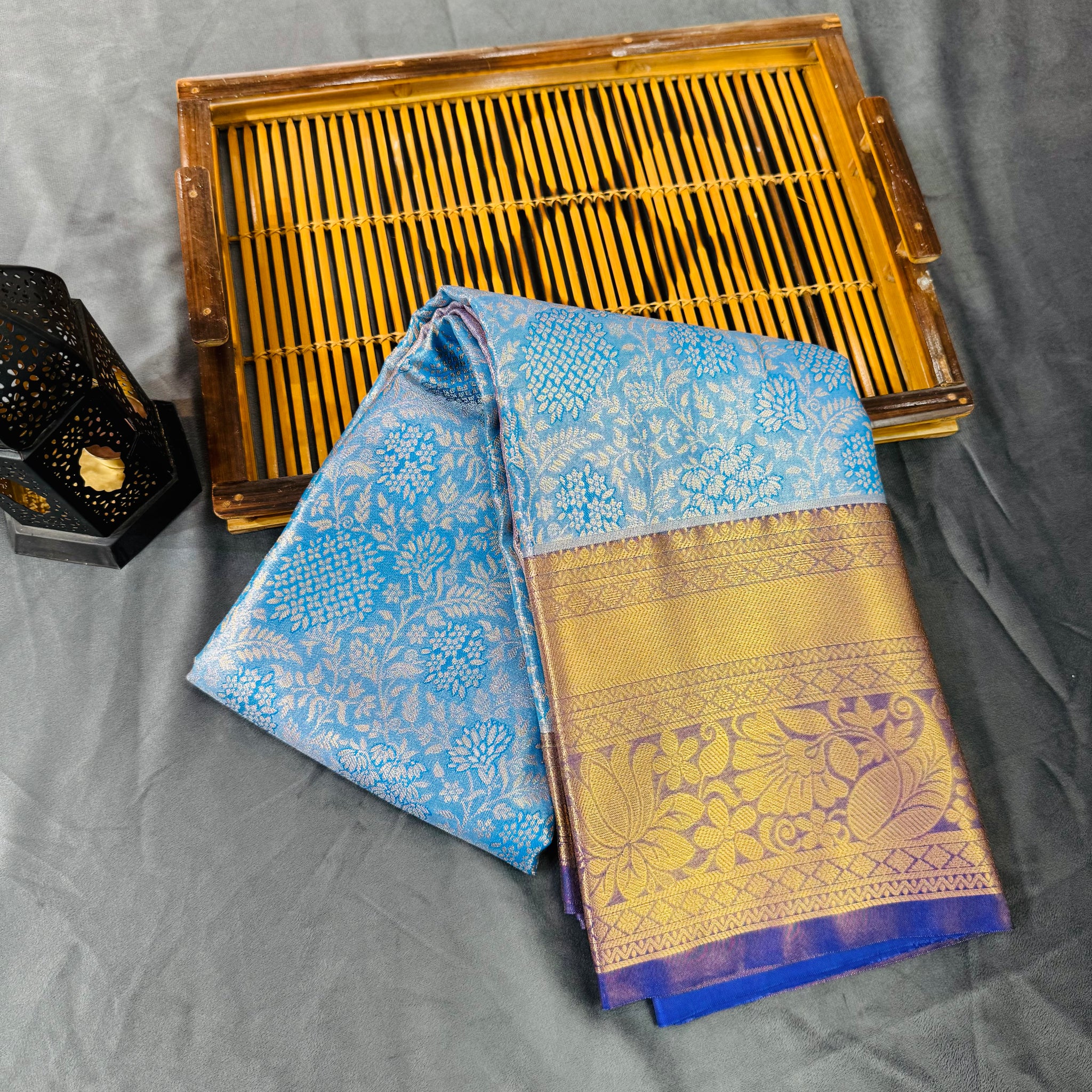 Blue kanjivaram zariwoven silk saree